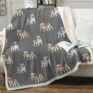 Watercolor Brindle and Blue English Bulldogs Christmas Fleece Blanket-Blanket-Bedding, Blankets, Christmas, English Bulldog, Home Decor-21