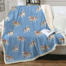 Load image into Gallery viewer, Watercolor Brindle and Blue English Bulldogs Christmas Fleece Blanket-Blanket-Bedding, Blankets, Christmas, English Bulldog, Home Decor-Sky Blue-Single-15