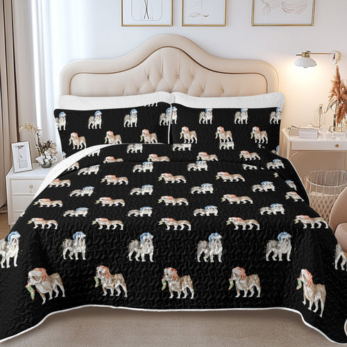 Watercolor Brindle and Blue English Bulldogs Christmas Quilted Bedding Set-Bedding-Bedding,Blankets,Christmas,English Bulldog,Home Decor-5