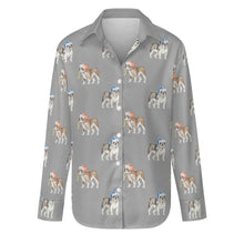 Load image into Gallery viewer, Watercolor Brindle and Blue English Bulldogs Christmas Women&#39;s Shirt-Apparel-Apparel, Christmas, Dachshund, Dog Mom Gifts, English Bulldog, Shirt-Parisian Gray-S-35