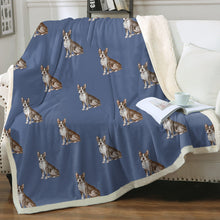 Load image into Gallery viewer, Watercolor Brindle Boston Terriers Sherpa Fleece Blanket - 8 Colors-Blanket-Bedding, Blankets, Boston Terrier, Home Decor-Cornflower Blue-Single-18