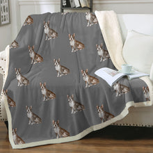 Load image into Gallery viewer, Watercolor Brindle Boston Terriers Sherpa Fleece Blanket - 8 Colors-Blanket-Bedding, Blankets, Boston Terrier, Home Decor-Parisian Gray-Single-21