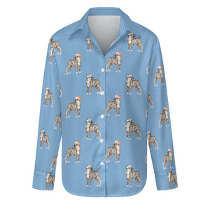 Watercolor Brindle Boxer Dogs Christmas Women's Shirt-Apparel-Apparel, Boxer, Christmas, Dog Mom Gifts, Shirt-S-LightSkyBlue-13