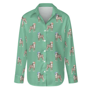 Watercolor Brindle Boxer Dogs Christmas Women's Shirt-Apparel-Apparel, Boxer, Christmas, Dog Mom Gifts, Shirt-S-MediumAquaMarine-24