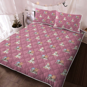 Watercolor Brindle Bull Terriers Christmas Quilted Bedding Set-Bedding-Bedding, Blankets, Bull Terrier, Christmas, Home Decor-Dusty Pink-With Matching Pillowcases-Twin-11