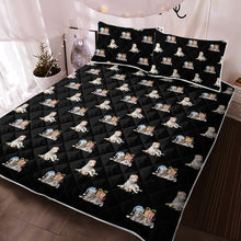 Load image into Gallery viewer, Watercolor Brindle Bull Terriers Christmas Quilted Bedding Set-Bedding-Bedding, Blankets, Bull Terrier, Christmas, Home Decor-Midnight Black-With Matching Pillowcases-Twin-14