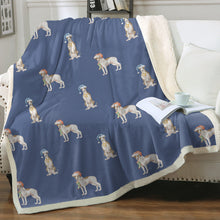Load image into Gallery viewer, Watercolor Brindle Greyhounds Whippets Christmas Fleece Blanket - 8 Colors-Blanket-Bedding, Blankets, Christmas, Greyhound, Home Decor, Whippet-Cornflower Blue-Single-20