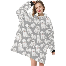 Load image into Gallery viewer, Watercolor Celebration Bichon Frise Blanket Hoodie-Blanket-Apparel, Bichon Frise, Blanket Hoodie, Blankets, Dog Mom Gifts-7