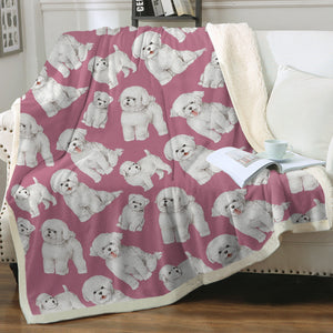 Watercolor Celebration Bichon Frise Sherpa Fleece Blanket - 8 Colors-Blanket-Bedding, Bichon Frise, Blankets, Home Decor-Dusty Pink-Single-17