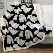 Load image into Gallery viewer, Watercolor Celebration Bichon Frise Sherpa Fleece Blanket - 8 Colors-Blanket-Bedding, Bichon Frise, Blankets, Home Decor-Midnight Black-Single-19