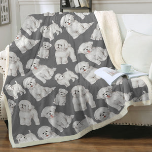 Watercolor Celebration Bichon Frise Sherpa Fleece Blanket - 8 Colors-Blanket-Bedding, Bichon Frise, Blankets, Home Decor-Parisian Gray-Single-20