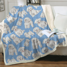 Load image into Gallery viewer, Watercolor Celebration Bichon Frise Sherpa Fleece Blanket - 8 Colors-Blanket-Bedding, Bichon Frise, Blankets, Home Decor-Sky Blue-Single-16