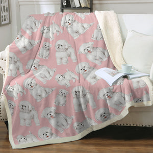 Watercolor Celebration Bichon Frise Sherpa Fleece Blanket - 8 Colors-Blanket-Bedding, Bichon Frise, Blankets, Home Decor-Soft Pink-Single-18