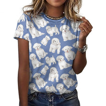 Load image into Gallery viewer, Watercolor Celebration Bichon Frise Women&#39;s Cotton T-Shirt-Apparel-Apparel, Bichon Frise, Dog Mom Gifts, Shirt, T Shirt-2XS-Cornflower Blue-38