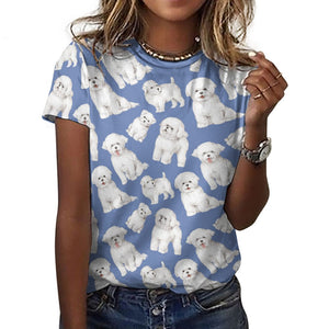 Watercolor Celebration Bichon Frise Women's Cotton T-Shirt-Apparel-Apparel, Bichon Frise, Dog Mom Gifts, Shirt, T Shirt-2XS-Cornflower Blue-38