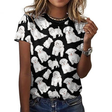 Load image into Gallery viewer, Watercolor Celebration Bichon Frise Women&#39;s Cotton T-Shirt-Apparel-Apparel, Bichon Frise, Dog Mom Gifts, Shirt, T Shirt-2XS-Midnight Black-41