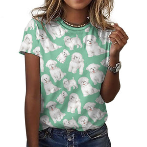 Watercolor Celebration Bichon Frise Women's Cotton T-Shirt-Apparel-Apparel, Bichon Frise, Dog Mom Gifts, Shirt, T Shirt-2XS-Mint Green-39