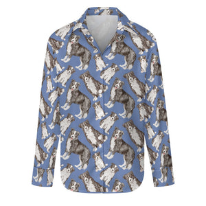 Watercolor Celebration Border Collie Women's Shirt-S-CornflowerBlue-23