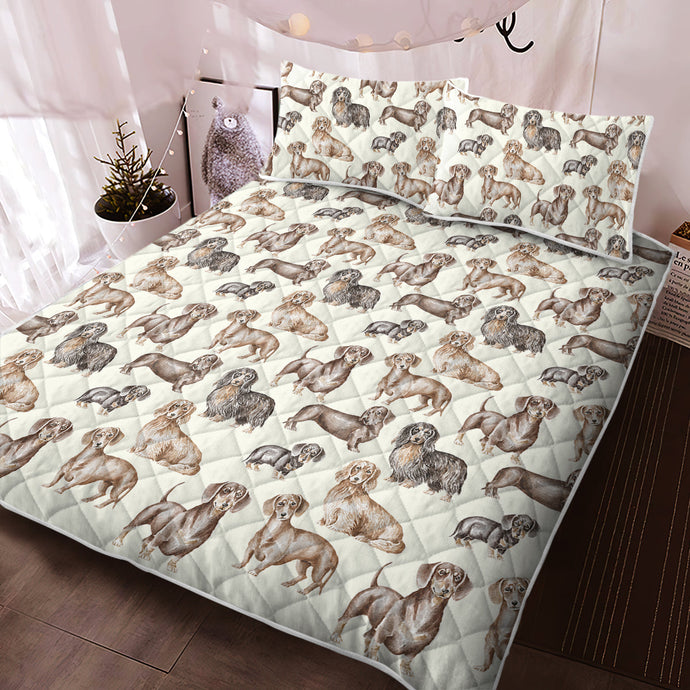 Watercolor Celebration Dachshunds Quilted Bedding Set - 5 Colors-Bedding-Bedding, Blankets, Dachshund, Home Decor-1