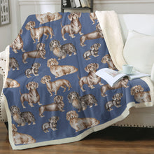 Load image into Gallery viewer, Watercolor Celebration Dachshunds Sherpa Fleece Blanket - 8 Colors-Blanket-Bedding, Blankets, Dachshund, Home Decor-Cornflower Blue-Single-17