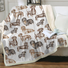 Load image into Gallery viewer, Watercolor Celebration Dachshunds Sherpa Fleece Blanket - 8 Colors-Blanket-Bedding, Blankets, Dachshund, Home Decor-Crisp White-Single-22