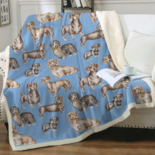 Load image into Gallery viewer, Watercolor Celebration Dachshunds Sherpa Fleece Blanket - 8 Colors-Blanket-Bedding, Blankets, Dachshund, Home Decor-Sky Blue-Single-20