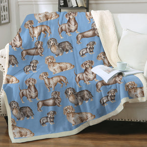 Watercolor Celebration Dachshunds Sherpa Fleece Blanket - 8 Colors-Blanket-Bedding, Blankets, Dachshund, Home Decor-Sky Blue-Single-20