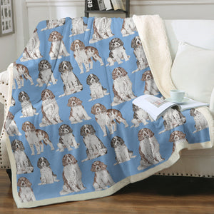 Watercolor Celebration English Springer Spaniels Fleece Blanket - 8 Colors-Blanket-Bedding, Blankets, English Springer Spaniel, Home Decor-Sky Blue-Single-20