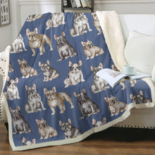 Load image into Gallery viewer, Watercolor Celebration French Bulldogs Sherpa Fleece Blanket - 8 Colors-Blanket-Bedding, Blankets, French Bulldog, Home Decor-Cornflower Blue-Single-17