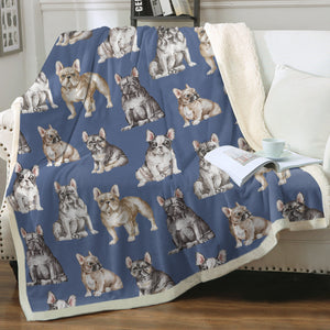 Watercolor Celebration French Bulldogs Sherpa Fleece Blanket - 8 Colors-Blanket-Bedding, Blankets, French Bulldog, Home Decor-Cornflower Blue-Single-17