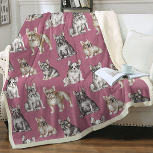 Watercolor Celebration French Bulldogs Sherpa Fleece Blanket - 8 Colors-Blanket-Bedding, Blankets, French Bulldog, Home Decor-Dusty Pink-Single-18