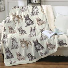 Load image into Gallery viewer, Watercolor Celebration French Bulldogs Sherpa Fleece Blanket - 8 Colors-Blanket-Bedding, Blankets, French Bulldog, Home Decor-Ivory Cream-Single-16