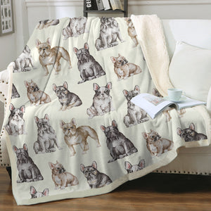 Watercolor Celebration French Bulldogs Sherpa Fleece Blanket - 8 Colors-Blanket-Bedding, Blankets, French Bulldog, Home Decor-Ivory Cream-Single-16