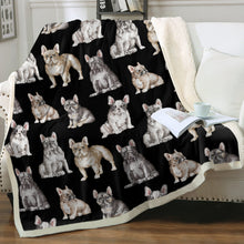 Load image into Gallery viewer, Watercolor Celebration French Bulldogs Sherpa Fleece Blanket - 8 Colors-Blanket-Bedding, Blankets, French Bulldog, Home Decor-Midnight Black-Single-15