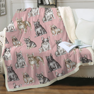 Watercolor Celebration French Bulldogs Sherpa Fleece Blanket - 8 Colors-Blanket-Bedding, Blankets, French Bulldog, Home Decor-Soft Pink-Single-21