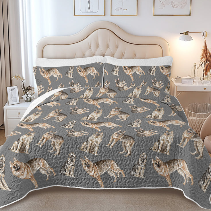 Watercolor Celebration German Shepherds Quilted Bedding Set-Bedding-Bedding,Blankets,Christmas,Home Decor-9