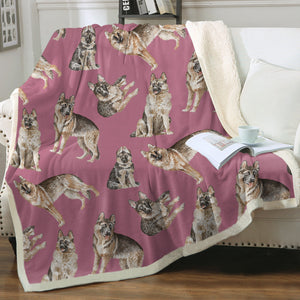 Watercolor Celebration German Shepherds Sherpa Fleece Blanket - 8 Colors-Blanket-Bedding, Blankets, German Shepherd, Home Decor-Dusty Pink-Single-15