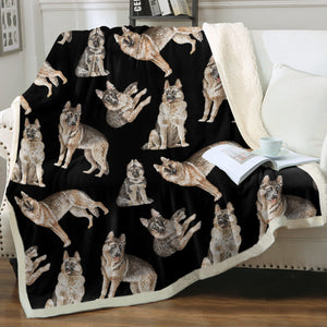 Watercolor Celebration German Shepherds Sherpa Fleece Blanket - 8 Colors-Blanket-Bedding, Blankets, German Shepherd, Home Decor-Midnight Black-Single-22