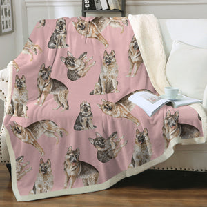 Watercolor Celebration German Shepherds Sherpa Fleece Blanket - 8 Colors-Blanket-Bedding, Blankets, German Shepherd, Home Decor-Soft Pink-Single-16