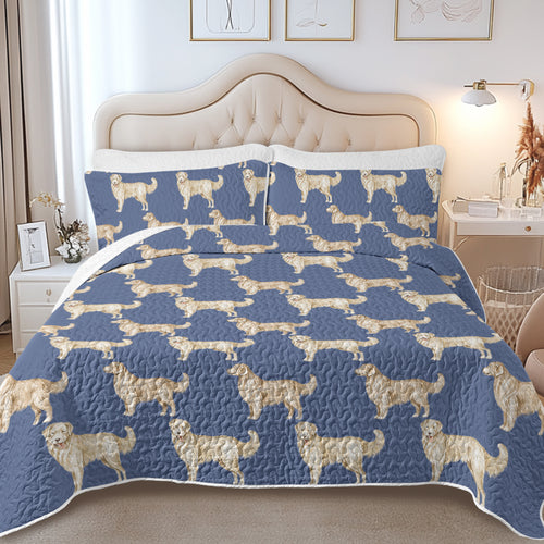 Watercolor Celebration Golden Retrievers Quilted Bedding Set-Bedding-Bedding,Blankets,Christmas,Home Decor-7