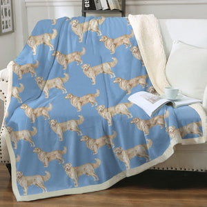 Watercolor Celebration Golden Retrievers Sherpa Fleece Blanket - 8 Colors-Blanket-Bedding, Blankets, Golden Retriever, Home Decor-Sky Blue-Single-21