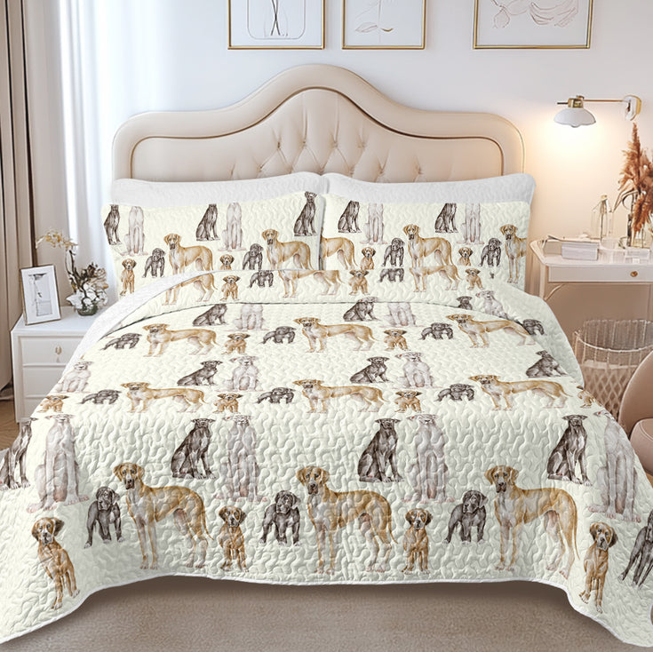 Watercolor Celebration Great Danes Quilted Bedding Set-Bedding-Bedding,Blankets,Christmas,Home Decor-11