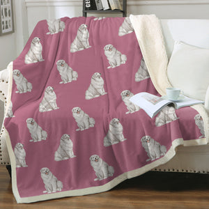 Watercolor Celebration Great Pyrenees Sherpa Fleece Blanket - 8 Colors-Blanket-Bedding, Blankets, Great Pyrenees, Home Decor-Dusty Pink-Single-20