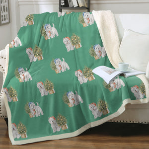 Watercolor Celebration Westie Christmas Sherpa Fleece Blanket - 8 Colors-Blanket-Bedding, Blankets, Christmas, Home Decor, West Highland Terrier-8