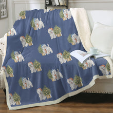 Load image into Gallery viewer, Watercolor Celebration Westie Christmas Sherpa Fleece Blanket - 8 Colors-Blanket-Bedding, Blankets, Christmas, Home Decor, West Highland Terrier-Cornflower Blue-Single-21