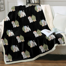 Load image into Gallery viewer, Watercolor Celebration Westie Christmas Sherpa Fleece Blanket - 8 Colors-Blanket-Bedding, Blankets, Christmas, Home Decor, West Highland Terrier-Midnight Black-Single-15