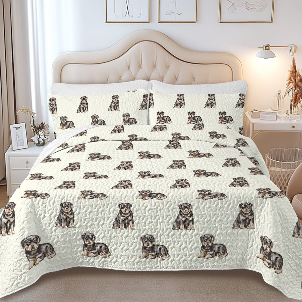 Watercolor Charm Rottweiler Puppies Quilted Bedding Set-Bedding-Bedding,Blankets,Christmas,Home Decor-11