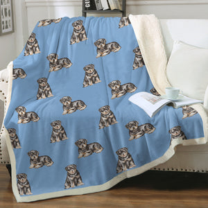 Watercolor Charm Rottweiler Puppies Sherpa Fleece Blanket - 8 Colors-Blanket-Bedding, Blankets, Home Decor, Rottweiler-Sky Blue-Single-21