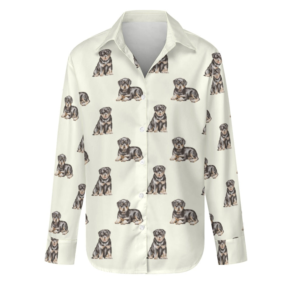 Watercolor Charm Rottweiler Puppies Women's Shirt-Apparel-Apparel, Dog Mom Gifts, Rottweiler, Shirt-Ivory White-S-14