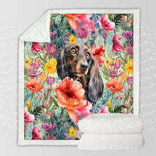 Load image into Gallery viewer, Watercolor Chocolate and Tan Dachshunds in Floral Bloom Soft Warm Fleece Blanket-Blanket-Blankets, Dachshund, Home Decor-10